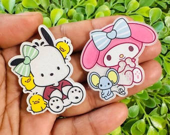 Cinnamon roll flatback: Set/2 Kawaii Acrylic charm, Cute character charm, Kawaii Badge Toppers, Glitter planar resin, Badge reel toppers.