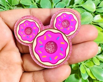 Donut Mouse Shape flatback:  Set/2 Acrylics for crafts, Glitter planar resin,  Badge Reel Toppers, DIY Charm, Hair bows center.