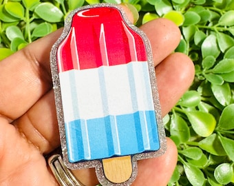 Paletas de helado patrióticas planas: Juego de 2 cabujones con purpurina roja, blanca y azul, resina plana con purpurina, dijes de epoxi de verano, adornos para carretes de insignias, dijes para manualidades.
