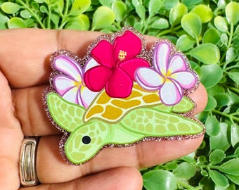 Amuleto de tortuga marina: Set/2 Tortuga Acrílico Plano, Amuleto Acrílico Tropical, Adornos para Porta Insignias, Resina Planar con Purpurina, Resina Planar de Tortuga