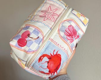 Handmade Quilted Makeup Bag, Coastal Print Toiletry Bag
