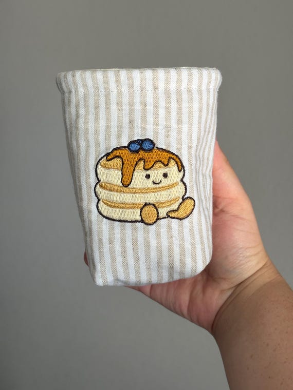 Embroidered Pancake Cup Koozy, Insulated Drink Sleeve
