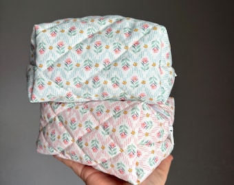 Handmade Pink and Blue Floral Makeup Bag