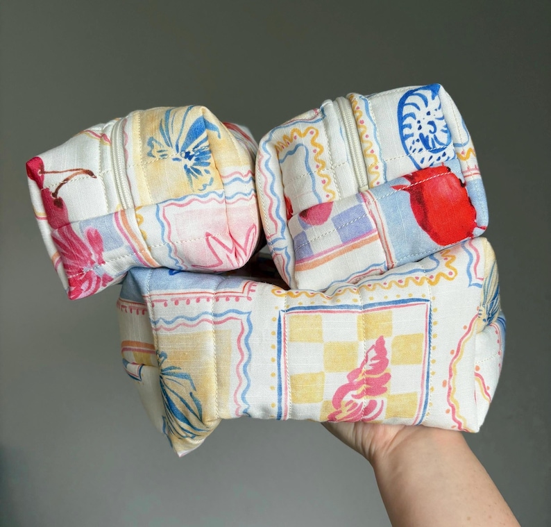 Handmade Quilted Makeup Bag, Coastal Print Toiletry Bag image 4