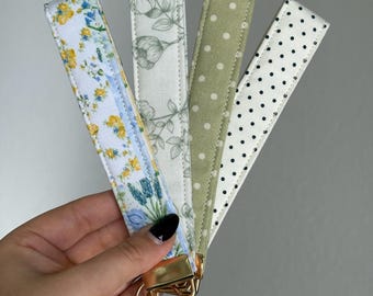 Handmade Floral and Polka Dot Fabric Keychain Wristlet