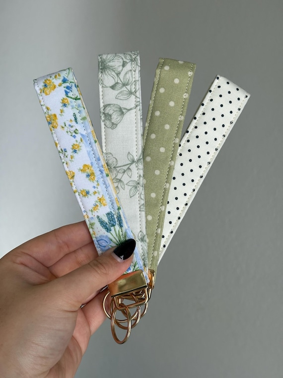 Handmade Floral and Polka Dot Fabric Keychain Wristlet