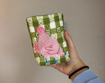 Handmade Embroidered Pink Chicken Cup Koozy