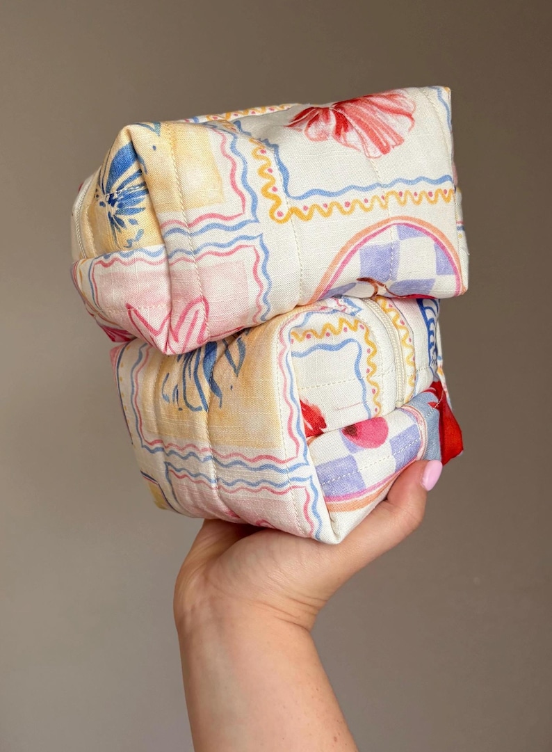 Handmade Quilted Makeup Bag, Coastal Print Toiletry Bag image 5