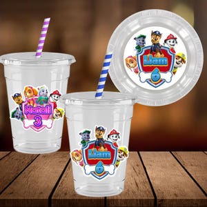 Paw Rescue Puppy Party Cups, Puppy Birthday Cups, 16 oz Personalized Party Cups, Dog Theme Party Decorations, Cartoon Puppy Cup, Set of 12
