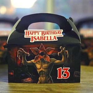 Personalized Stranger Up Side Down Black Party Favor Treat Boxes | Paper Gable Boxes | Party Decor