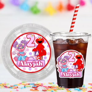 Elmo and Abby Personalized Party Cups 16 oz | Set of 6 or 12 Cups with Lids & Paper Straws | Birthday Party Favors Cup