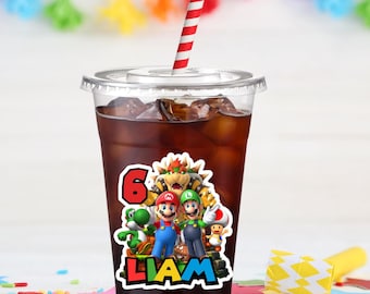 Vasos para fiestas de Mario Bros, vasos personalizados de 473 ml, vasos de cumpleaños con temática de videojuegos, recuerdos para fiestas de gamers, decoraciones de cumpleaños inspiradas en Mario, juego de 12