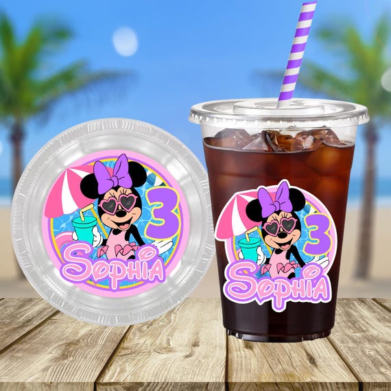 Minnie Inspired Pool Party Cups and Plates Set | Personalized Mouse Pool Party Favors | 16 oz Clear Cups and 7 in Appetizer Plates