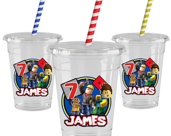 Vasos personalizados para fiesta de cumpleaños de Roblox, temática gamer, juego de 12, vaso de Roblox de 473 ml (16 oz).