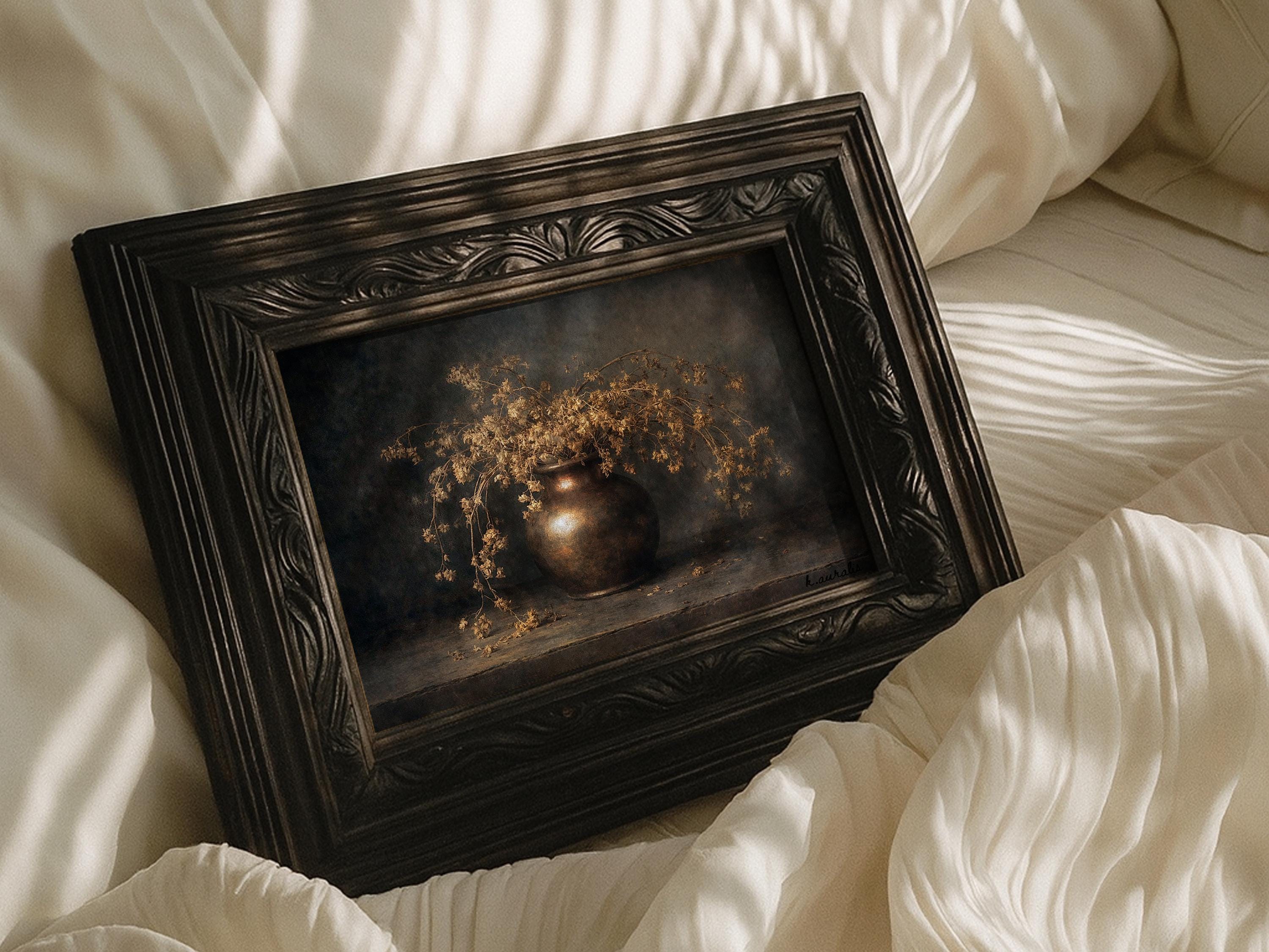 Moody Rustic Still Life Wall Art | Dark Sepia Floral Vase Decor ...