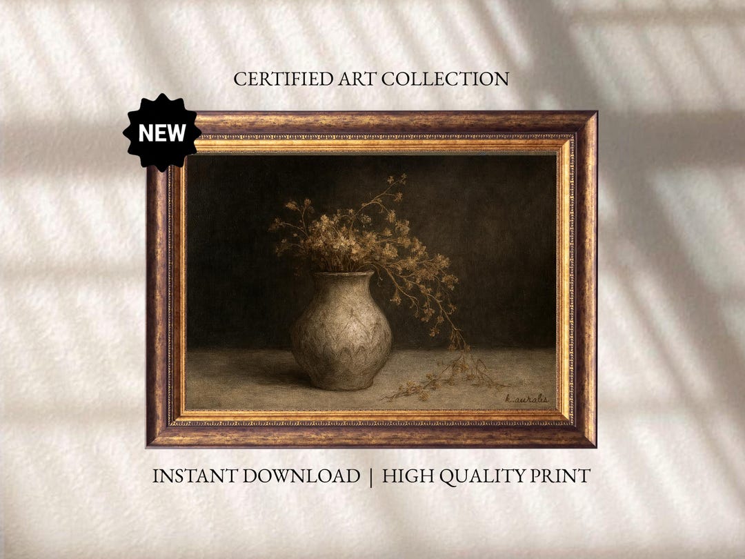 Rustic Dark Sepia Floral Still Life Painting | Moody Fall & Autumn ...