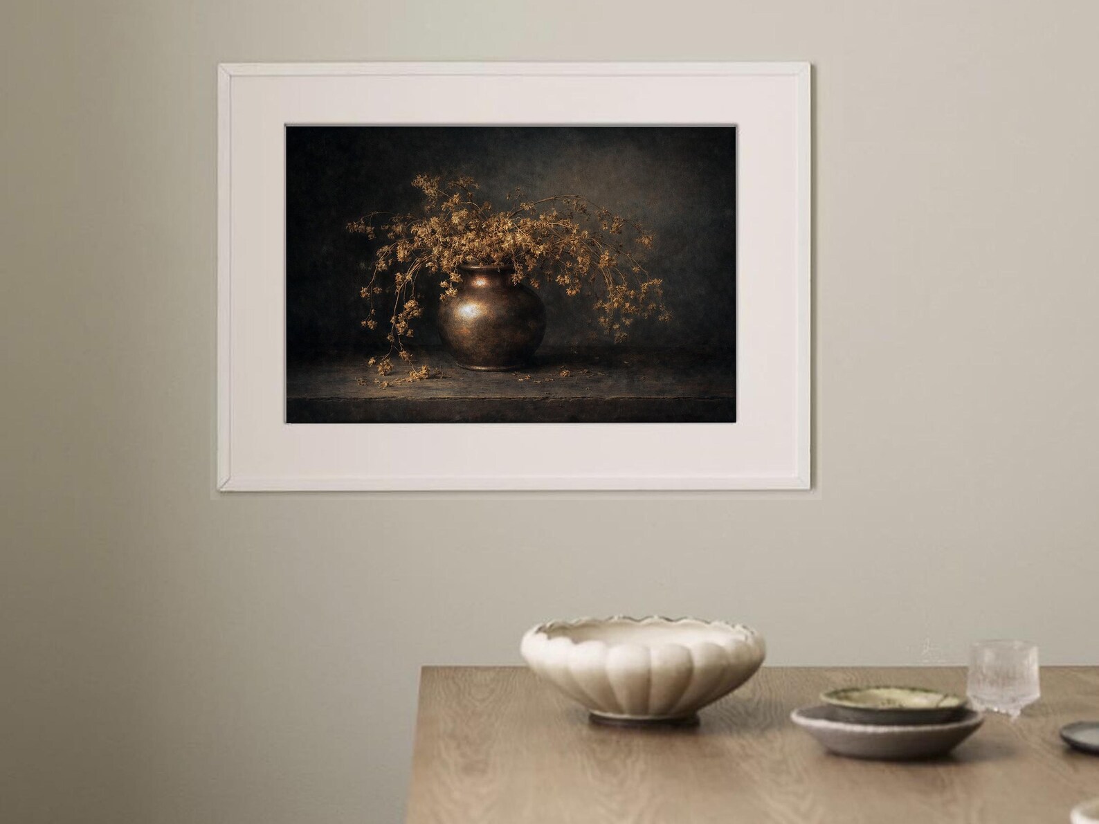 Moody Rustic Still Life Wall Art | Dark Sepia Floral Vase Decor ...