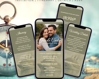 Cruise Wedding Phone Invitation Suite – Couple Photo Wedding Bundle (Editable Template)