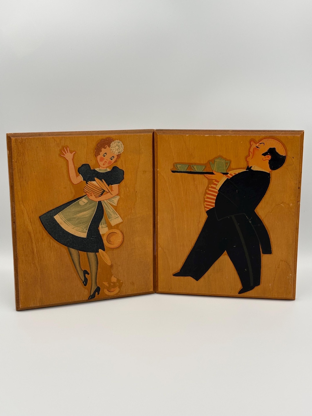 Vintage 1950s Maid & Butler Wooden Wall Plaques - Etsy