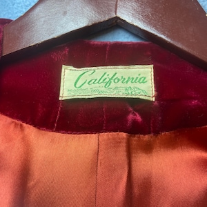 1950s Red Velvet Opera Coat: Lilli Ann Style, Orange Satin Lining (Vintage California)