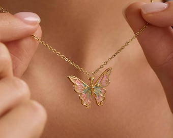 Collana Con Ciondolo A Forma Di Ala Di Farfalla, Cristallo Di Rocca E Oro 18 Carati