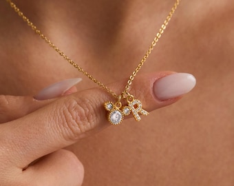 Gold Pave Mickey Mouse Pendant Necklace with Initial Charm, Custom Jewelry