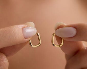 18K Gold Plated Square Huggie Hoops, Geometric Earrings, Simple Everyday Earrings for Women, Basic Earrings, Gift for her, Women Earrings