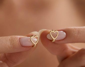 18K Gold Plated Heart Earrings, Everyday Huggie Hoops for Women