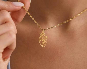 Gold Anatomical Heart Pendant Necklace, Medical Jewelry, Doctor Gift