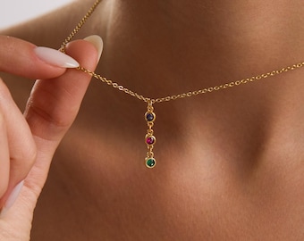 Gold Multiple Birthstone Necklace, Personalized Family Jewelry for Mom
