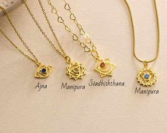 Gold Plated Seven Chakra Stone Pendant Necklace, Yoga Jewelry, Pave Chakra Necklace, Boho Necklace, Gift for her, Mothers Day Necklace, Gift