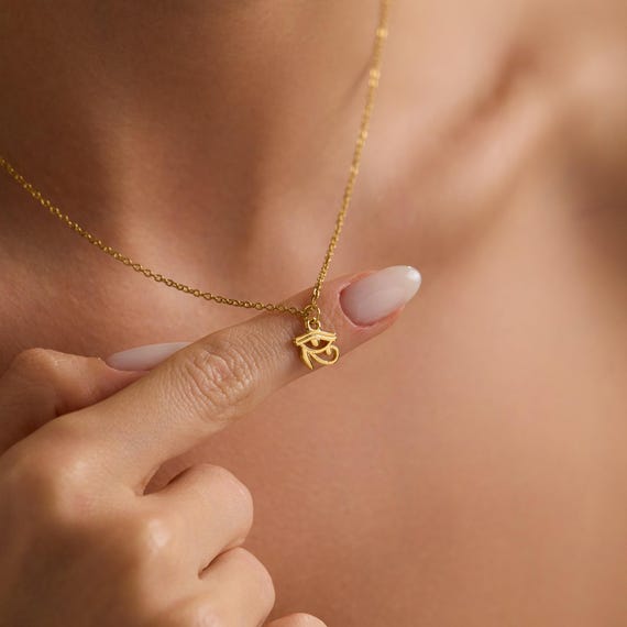 Gold Eye of Horus Pendant Necklace, Egyptian Protection Jewelry, Third Eye Necklace, Minimalist Everyday Necklace, Christmas Gift for her