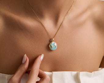 Custom World Map Photo Locket Necklace with Birthstone, Travel Jewelry