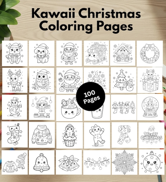 Kawaii Christmas Winter Coloring Pages Coco Wyo Cute Kawaii Stress Relief Cozy Bold Easy PNGs PDF Sheets for Kids Teen Adults