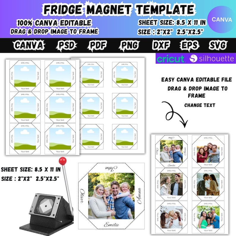 Fridge Square Magnet Template Canva Editable,2x2 2.5x2.5 in DIY Fridge ...