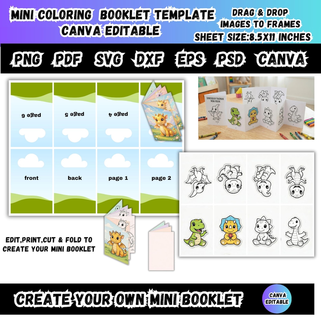 Editable Mini Coloring Book Template,booklet Canva Editable DIY ...