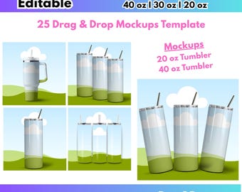 Canva Tumbler Mockup Bundle Drag & Drop 20oz 30oz 40oz Tumbler Mockups Customizable Frame Digital Download Skinny Tumbler Mockup Sublimation