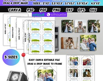 5 tailles modèle d'aimant de réfrigérateur carré, fabricant d'aimants modifiables sur toile, aimant personnalisé Machine svg, 2 x 2 cadres personnalisables de modèle d'aimant