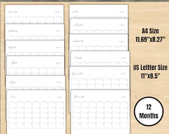 Minimal Monthly Calendar 2027 Printable,Editable 12 Month Simple White Wall Calendar,2027 Monthly Planner Minimalist Landscape Calendar PDF
