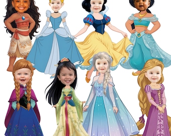 Décoration de cupcakes d'anniversaire princesse avec photo personnalisée (PNG) - Modèle modifiable sur Canva - Pack de cliparts à personnaliser