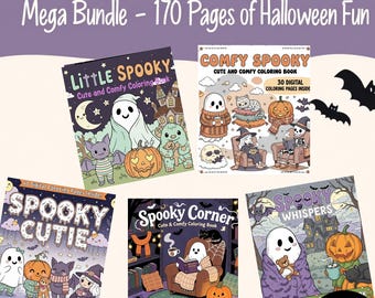 Lot de 5 livres à colorier pour Halloween Coco Wyo, mignons confortables, effrayants, confortables, coloriages numériques audacieux, faciles, pages PDF faciles pour enfants et adolescents