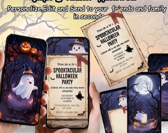 Cute Spooky Halloween Party Video Invitation, Animated Canva Editable Digital Invite, Halloween Night Party Scary halloween ecard Template