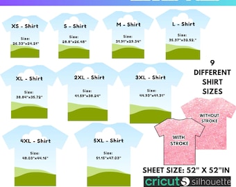 Modèle de t-shirt intégral 9 tailles Modèle vierge de sublimation de chemise Modèle de t-shirt modifiable par glisser-déposer sur toile Modèle de contour de chemise bricolage SVG