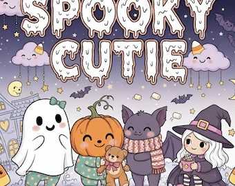 Halloween Coloring Pages PDF Spooky Cutie Kawaii Ghost and Cozy Skeleton Art Fall Printable Book for Kids Adult & Teens Autumn Fall Activity