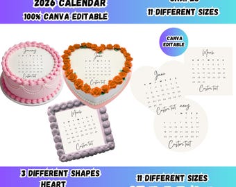 Lot de modèles de décoration de gâteau Burn Away, calendrier numérique modifiable sur toile 2026, motifs de décoration de gâteau personnalisés, décoration de calendrier d'anniversaire imprimable
