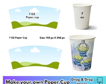 Paquete de plantillas para envoltorios de vasos de papel de 7 oz, envoltorios para vasos de café en blanco de 7 oz, vasos de poliestireno editables de Canva, marcos personalizables con función de arrastrar y soltar.