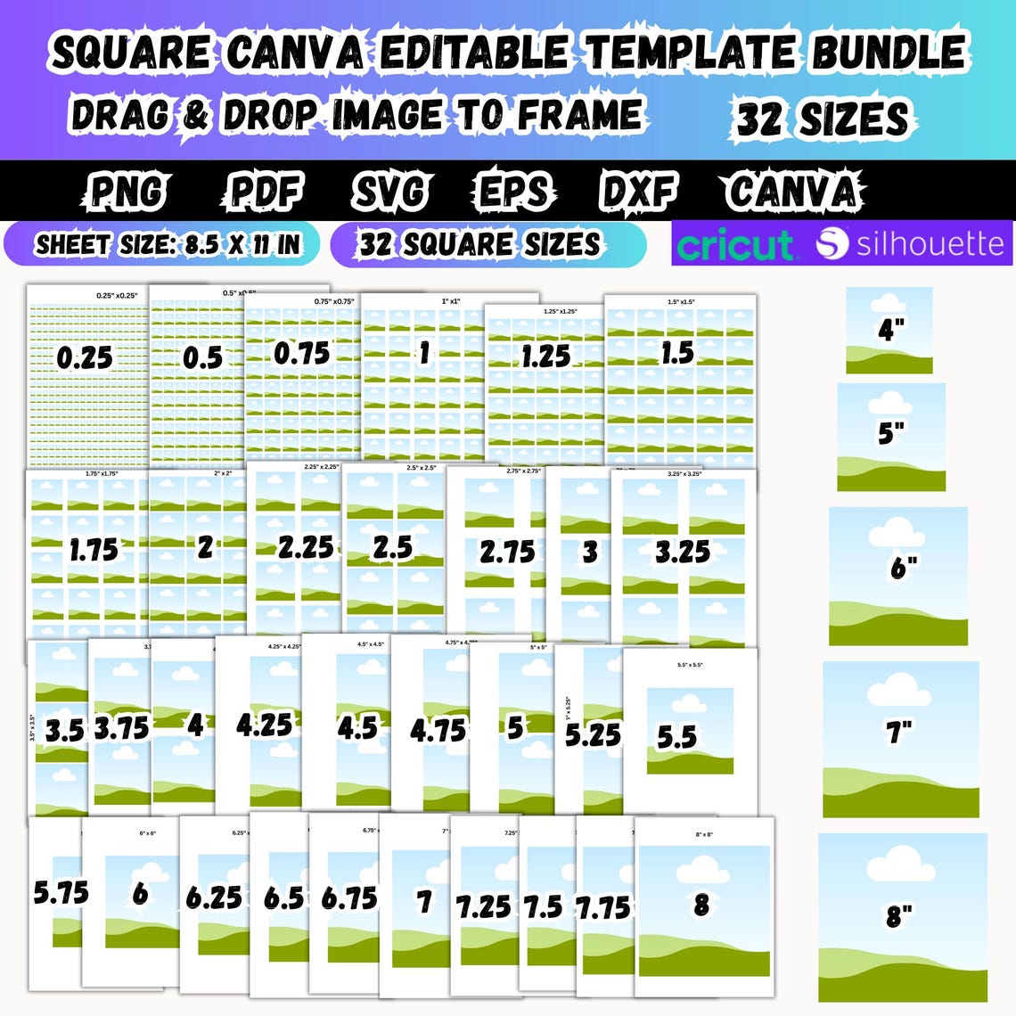 Empty Square Sticker 32 Square Template Bundle Svg Dxf Eps Png,editable Canva Square Label 0 ...