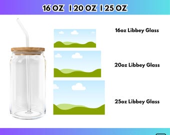 Paquete de plantillas para vasos Libbey, paquete editable en Canva para latas de vidrio Libbey de 16 oz, 20 oz y 25 oz, paquete de envolturas para latas de vidrio Libbey en 3 tamaños, vasos Libbey de 16 oz