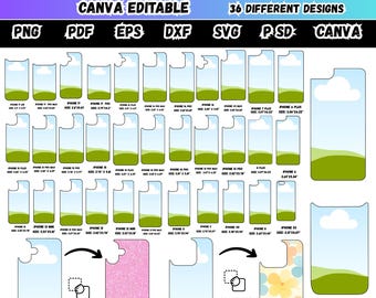 Pack complet de modèles Canva pour coques d'iPhone, coques vierges pour smartphone iPhone (SVG), modèles de sublimation modifiables pour iPhone 13, 14, 15, 16 et 17 Pro Max.
