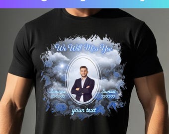 Plantilla editable de Canva "En memoria amorosa", diseño de camiseta para funerales y conmemoraciones, plantilla de camiseta conmemorativa por sublimación, diseño de programa conmemorativo